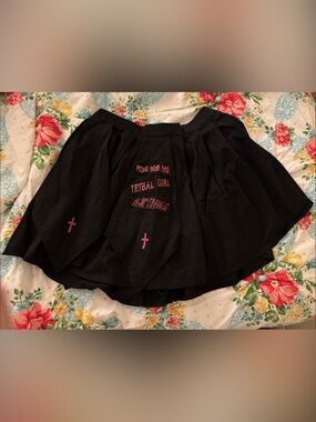 Black Gothic Pleated Mini Skirt with Red Cross Detail